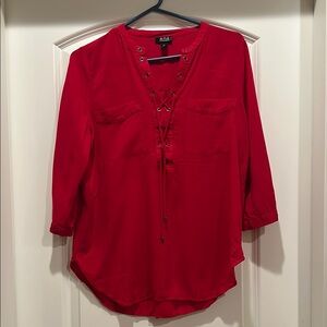 a.n.a Red Tie Front Blouse with Mandarin Collar, PL